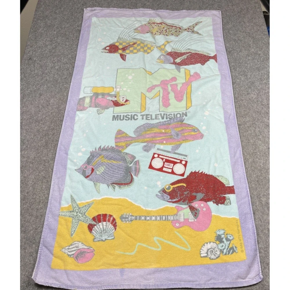 Very Rare 1988 MTV Beach Towel Ocean Fish